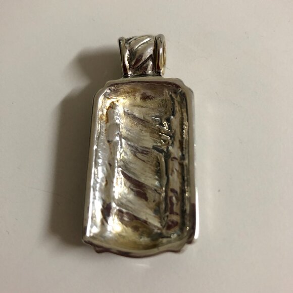 Silver colored oblong pendant 2 in by 1 in - light gold trim - Picture 7 of 9